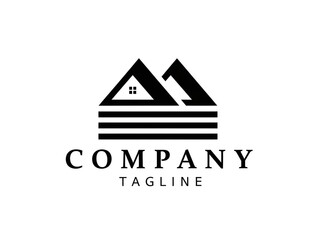 Obraz premium Elegant Black and White Real Estate Logo Design with Rooftop Silhouette