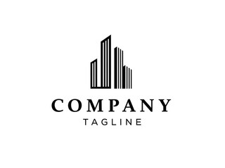 Stylized Skyscraper Logo with Company and Tagline Text