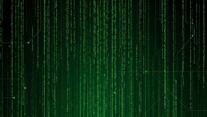 Dynamic cascade of glowing green characters on a dark screen, representing the endless flow of information, complex algorithms, and the interconnectedness of modern digital systems
