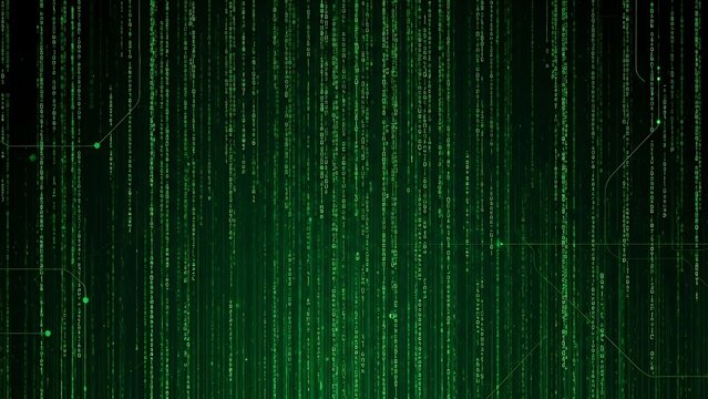 Dynamic cascade of glowing green characters on a dark screen, representing the endless flow of information, complex algorithms, and the interconnectedness of modern digital systems - Powered by Adobe