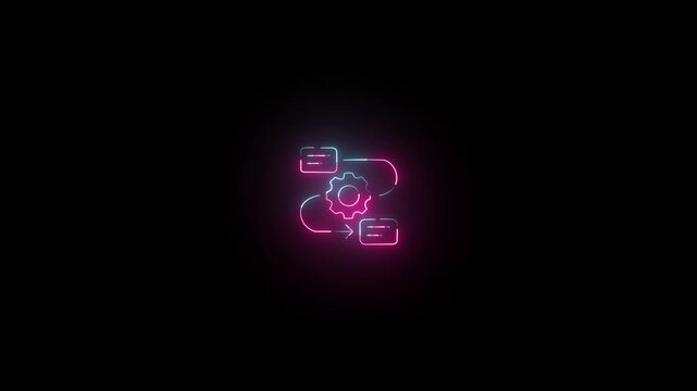 blue and red Neon glowing sketch of message icon and gear icon retro phone icon with message bubble animation on black background and 4k video animation.