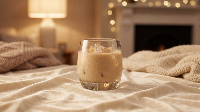 A rocks glass with Baileys Irish cream over ice cubes
