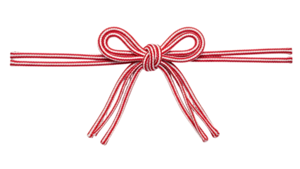 Red and white striped ribbon tied in a bow isolated on transparent background