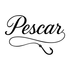 Logotipo con palabra en español Pescar con sedal y anzuelo de pesca © teracreonte