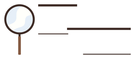 Magnifying glass examining horizontal lines, representing research, focus, and discovery. Ideal for education, analysis, investigation, insight learning clarity exploration. Simple flat metaphor
