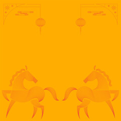 Chinese New Year Horse Decorative Frame Background in Gold and Red