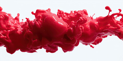 Fototapeta premium Vivid red liquid forms twisting sculptural splash against bright neutral background.