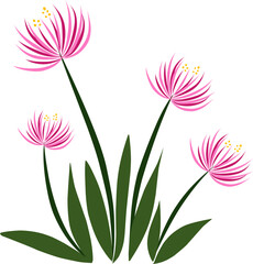Pink Wild Flower Illustration with Green Leave
