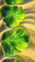 Vibrant Green Leaves on Soft Sandy Background Under Bright Sunlight