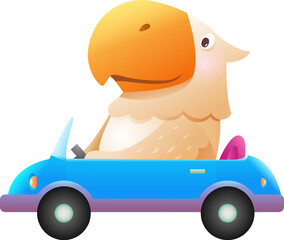 Cute Cartoon Bird Driving a Car Illustration