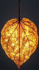 Dried Maple Leaf with Intricate Patterns on Matte Gray Background