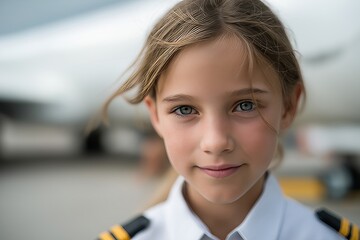 young girl pilot wearing uniform outdoors portrait