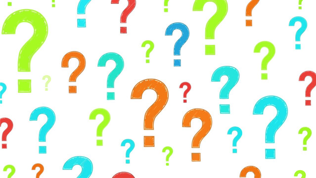 Bright colorful question mark pattern background symbolizing curiosity, confusion, thinking, problem solving and creative abstract concept design