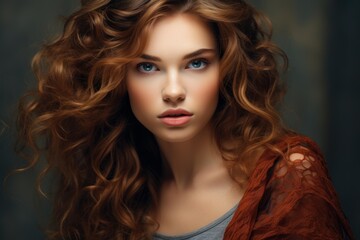Obraz premium Portrait of a young woman with curly hair and captivating expression