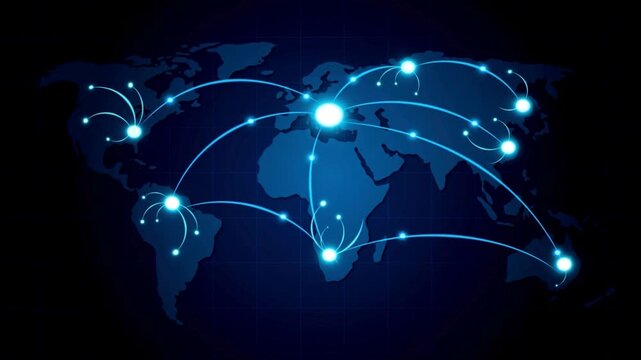 Global connections and international business with a glowing hub in Europe
