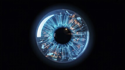 Futuristic digital human eye with glowing data representing artificial intelligence vision
