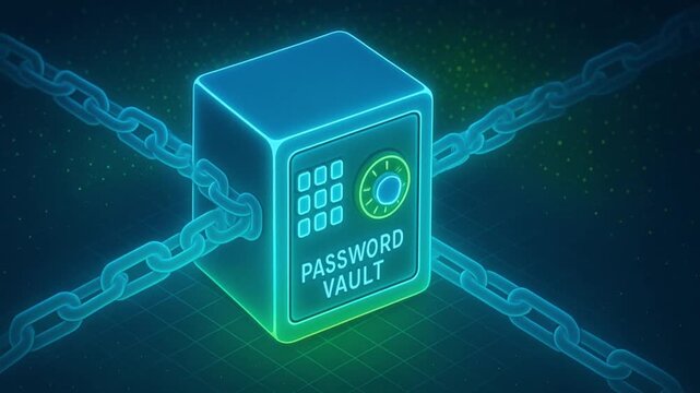 Password vault concept featuring digital safe locked by chains symbolizing advanced cybersecurity data protection digital lock and encryption for ultimate security and protection