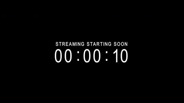 15 to 0 seconds, fifteen second countdown with animated text streaming starting soon, 4k video countdown on dark background
