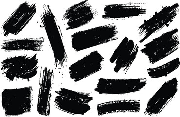 A collection of expressive black paint brush strokes and artistic grunge textures