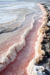 Pink salt lake water and textured salt formations image
