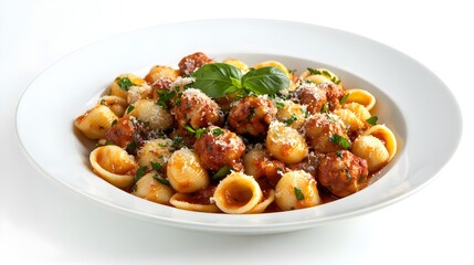 Orecchiette pasta with beef meatballs and tomato sauce