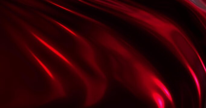 Red silk moving waves on wind, satin and fabric seamless 4K loop video animation, 3d abstract graphics background animation, red flag in the wind.