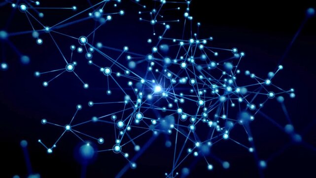 Glowing blue network connections in dark space