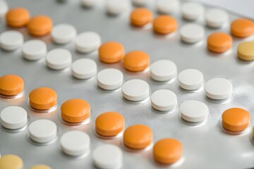 Orange and white round pills in blister pack medicine