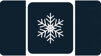 A large white snowflake on a dark blue background with rounded corners and white borders, winter weather icon