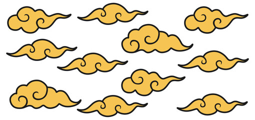 Set of Traditional Golden Chinese Cloud Vector Illustrations