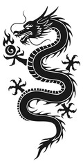 Traditional Black Chinese Dragon Silhouette Vector Illustration