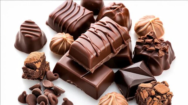Delicious assortment of chocolates in various shapes and sizes.