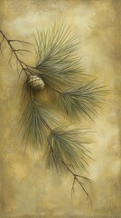 Sprouting Pine Tip with Olive Dusty Background and Sharp Texture