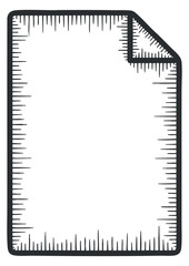 An outline of a blank document with measurement markings in black and white minimalist vector style, suitable for educational and office designs