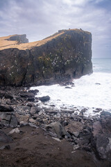 vertical view of the coast called Valahnukamol in the Reykjanes Peninsula during a cloudy day