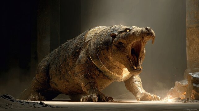 Ancient Egyptian Ammit Beast with Crocodile, Lion, and Hippo Form
