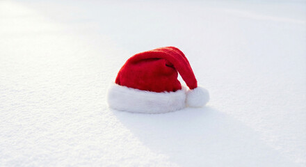 Santa Hat Resting on Snow in Winter Sunlight