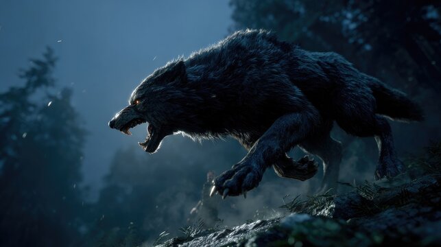 Fenrir (Norse) - a gargantuan wolf, offspring of Loki, with fur as dark as midnight and eyes burning amber