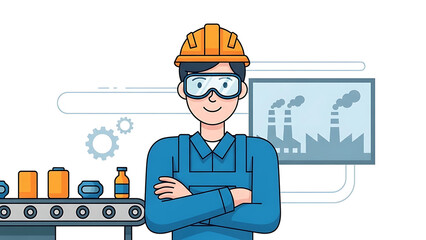 Industrial Worker with Arms Crossed in Front of Factory Setting