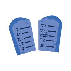 Pair of blue stone tablets with Roman numerals.