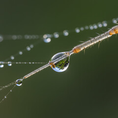 Water Droplet on Filament with Refracted Nature View