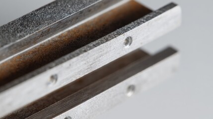 Closeup of a bimetallic strip showing precise metal bonding for accurate temperature control in thermostatic devices highlighting fine craftsmanship and material synergy