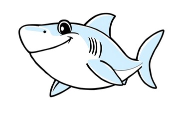 Obraz premium Vector cartoon shark for kids coloring book, bold black outline, sleek body, vector, kids