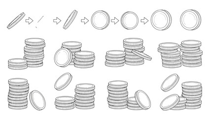 Coin animation sequence and stacking variations 