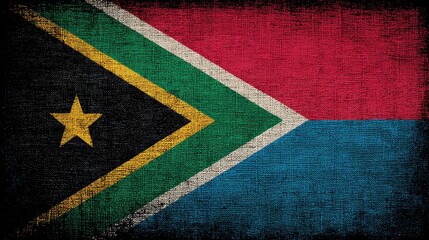 South Sudan national flag with textured fabric pattern showing black red green blue colors and yellow star