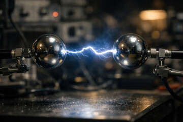 Electric Arc Discharge Between Metal Spheres In High Voltage Laboratory
