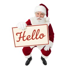 santa claus holding a hello card