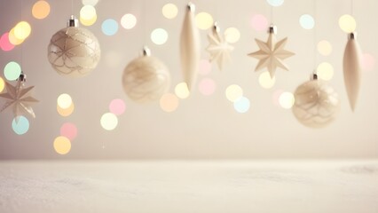 Elegant Bright Winter Background with Star-Shaped Lights, Snow, and Copy Space Floor