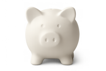 White piggy bank representing savings, financial literacy, investment, budget planning, and retirement funds on transparent background