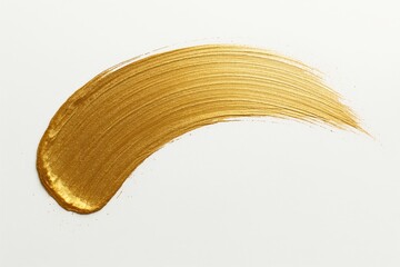Golden paint brush stroke with metallic shimmer in a curved motion on clean white background, showcasing a creative artistic concept in minimal style. Ai generative